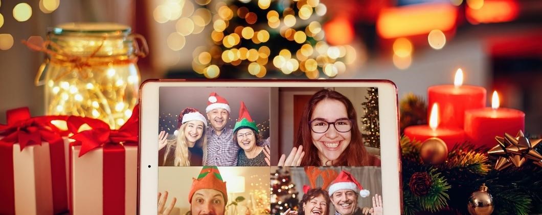 Insurance experts having a remote Christmas party over video call