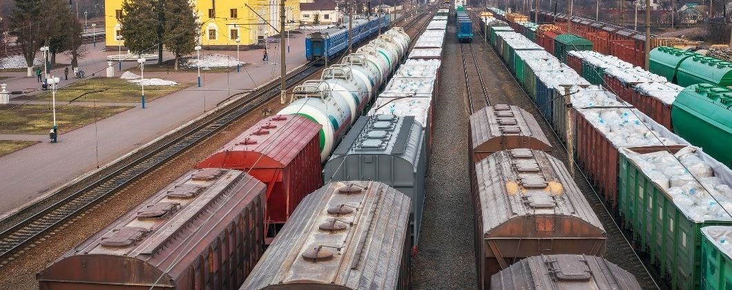 Railway yard of insured freight trains